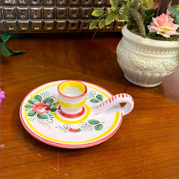 Siena Italian Hand Painted Ceramic Looped Candlestick Holder Decor - Picture 4 of 8